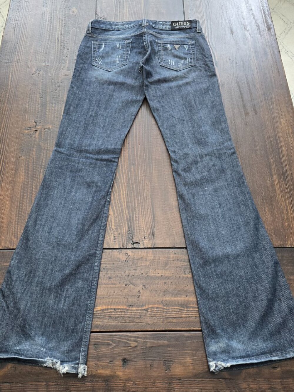 Guess Vintage Y2K Distressed Women's Foxy Flare Leg Blue Jeans Size 26×33.5 - Picture 3 of 13